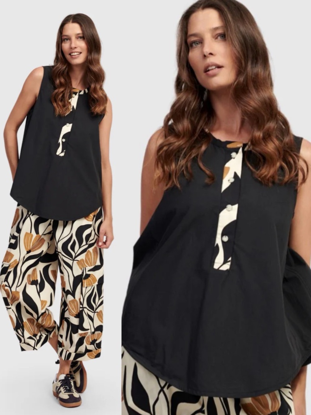 Alembika Annaleise Sleeveless Tulip Lagenlook Cotton Top Sz 1 (US 6-8) 💚🎀